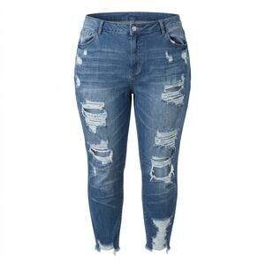 Rewash Brand Distressed Ripped Raw Hem Skinny Jeans Women Plus Size 24W